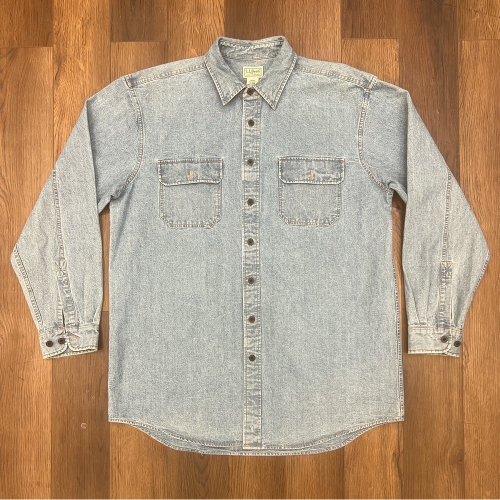 Vintage L.L. Bean Denim Button Up Shirt Heavy Weight L TALL (please Read)